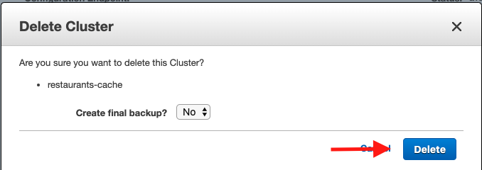 Choose "Delete" to delete the cluster