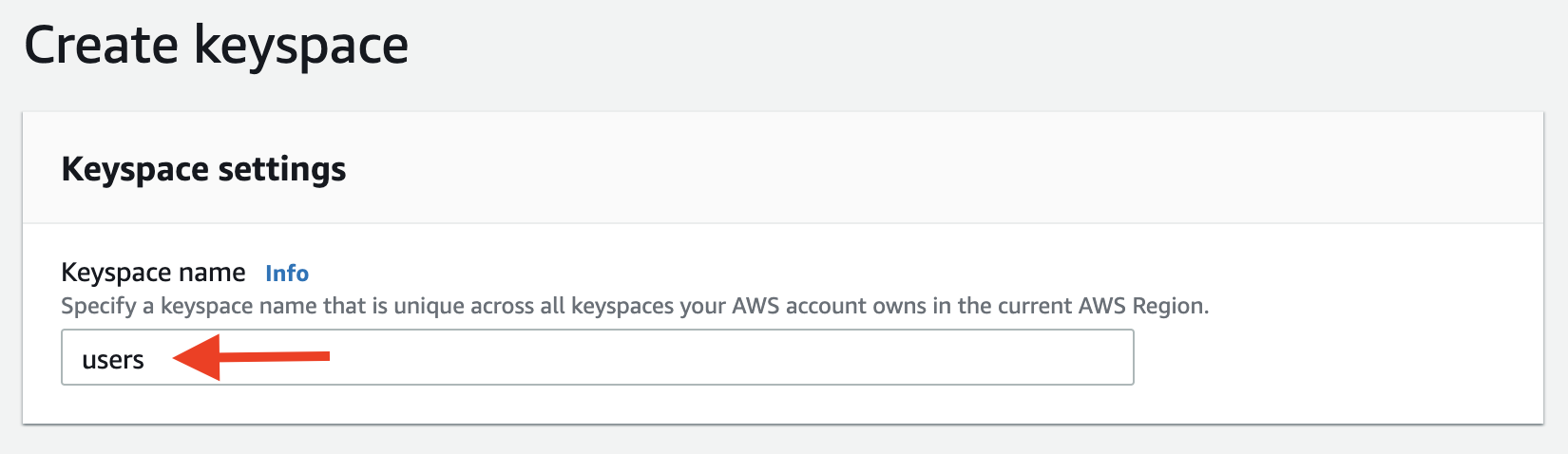 Give your keyspace the name "users"