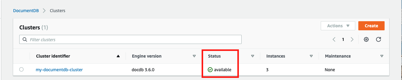 When your Amazon DocumentDB cluster&rsquo;s storage volume is ready for use, its status is "available"