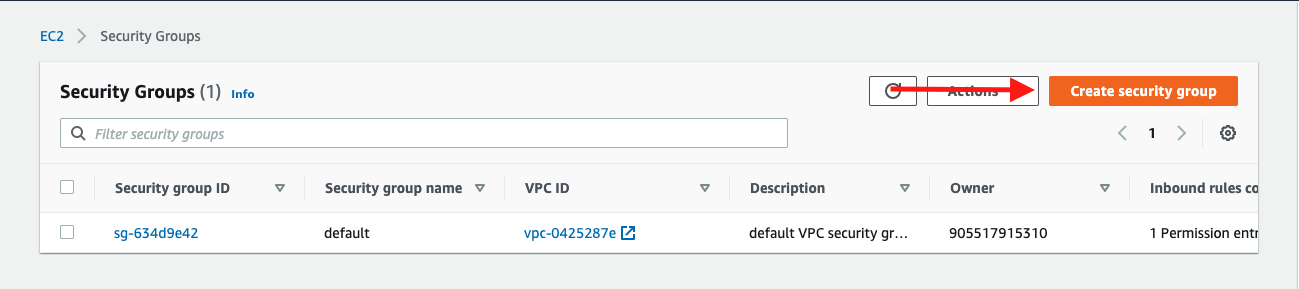 Choose "Create security group" to create a new security group