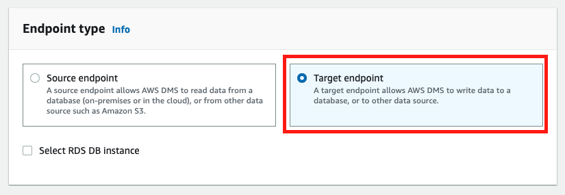 Choose to create a "Target endpoint"