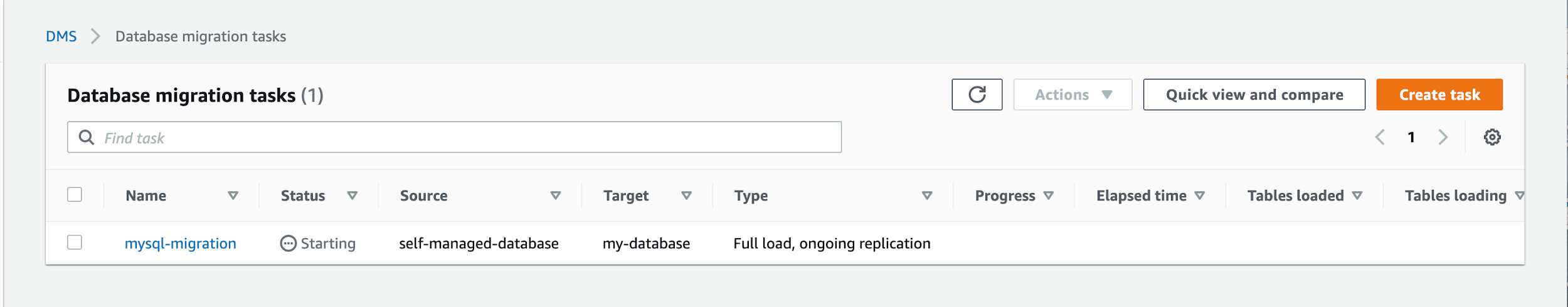 After the task is initialized, its "Status" is "Starting"