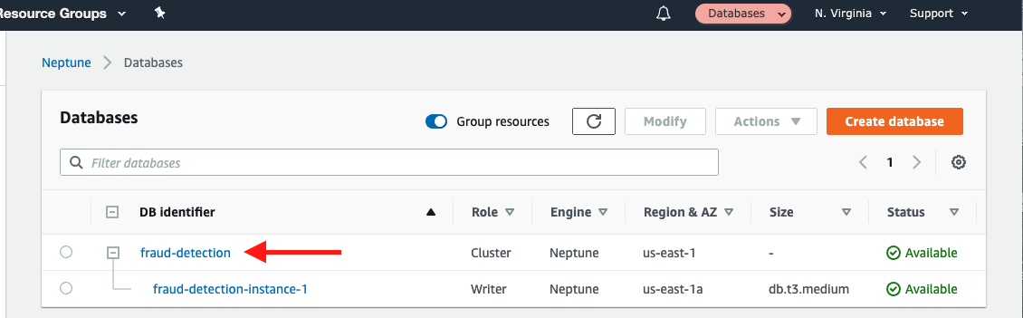 Choose the "DB identifier" with a "Role" of "Cluster" to see information about your cluster