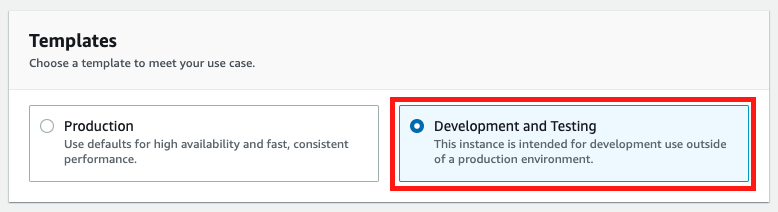 Choose the "Development and Testing" template