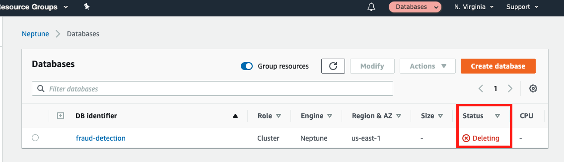 Neptune deletes your "Cluster" instance as well