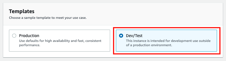 Choose the "Dev/Test" template