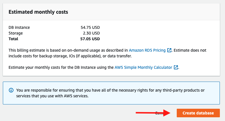 Choose "Create database" to create your database