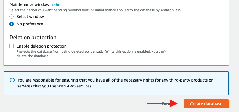 Choose "Create database" to create your database