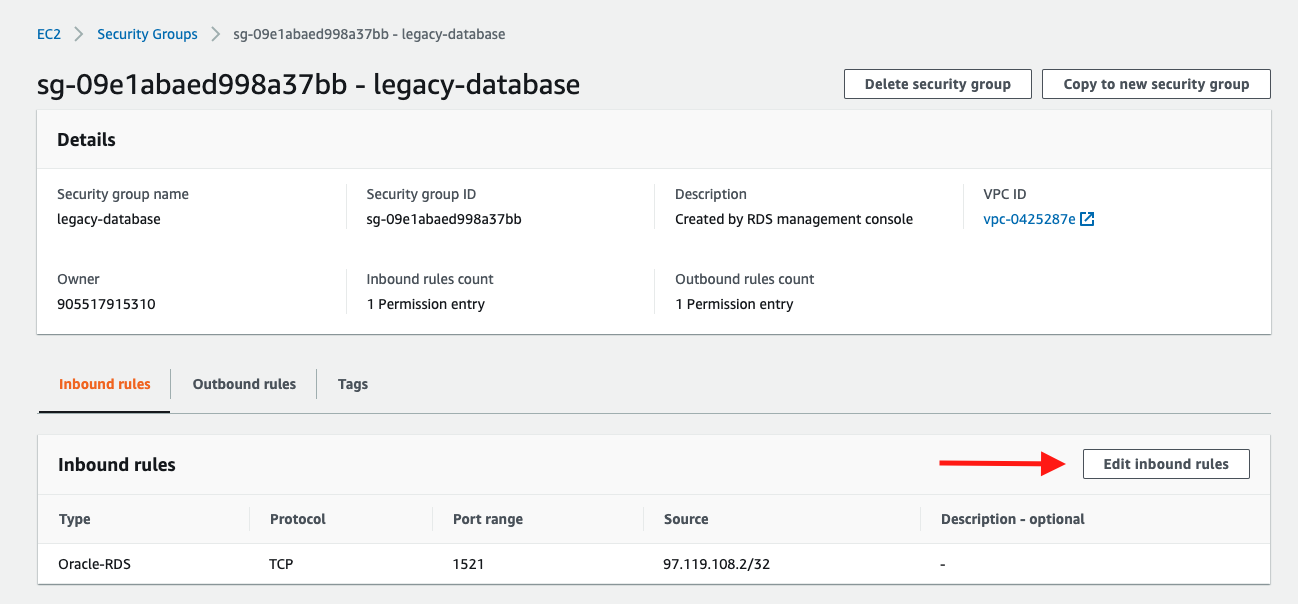 Choose to "Edit inbound rules" for your security group