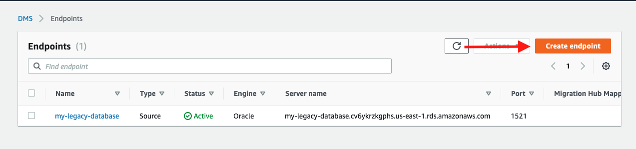 In the "Endpoints" section, choose "Create endpoint" again