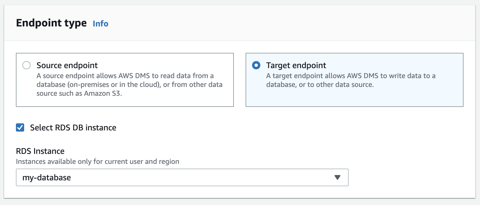 Choose to create a "Target endpoint"