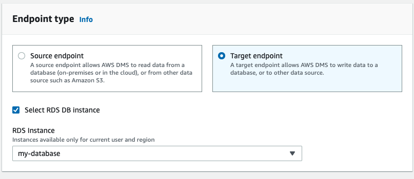 Choose to create a "Target endpoint"