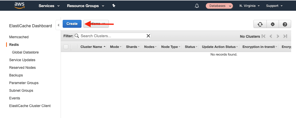 Choose "Create" to create a new cluster