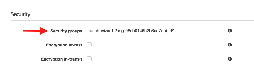 In the "Security" section, use the same security group that you used for your source Redis database on Amazon EC2
