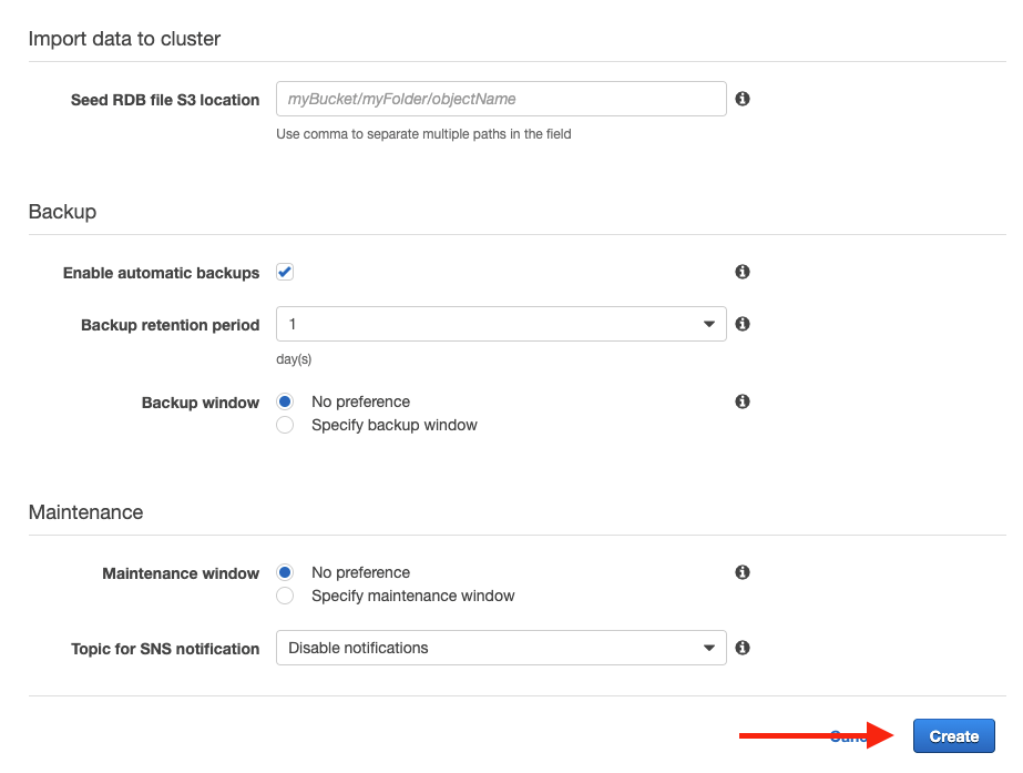 Scroll to the bottom and choose "Create"