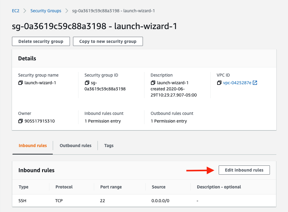 Choose "Edit inbound rules"
