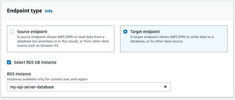 Choose to create a "Target endpoint"