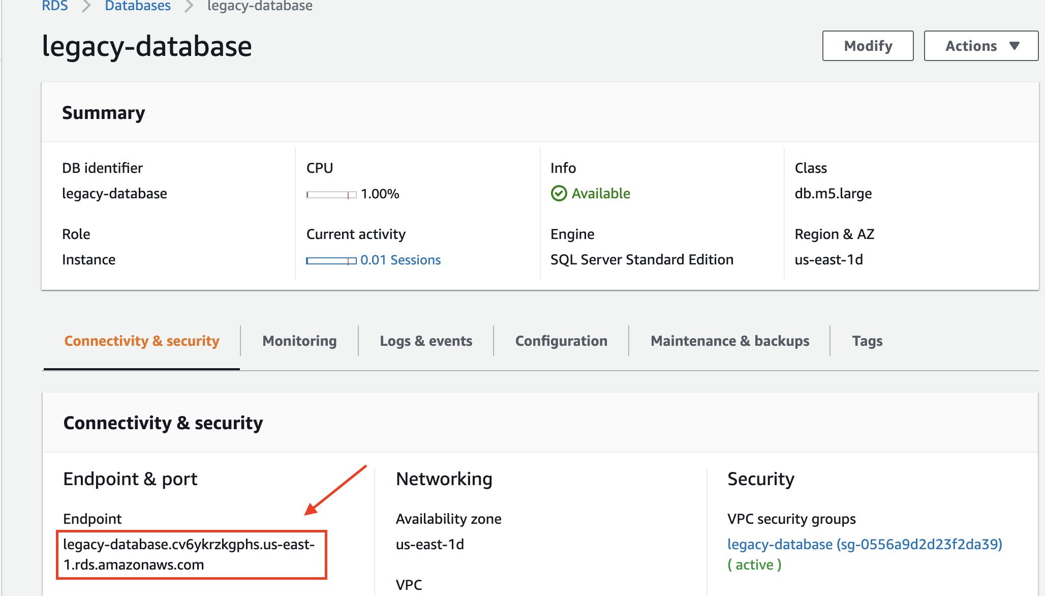 Save the value of the "Endpoint" property