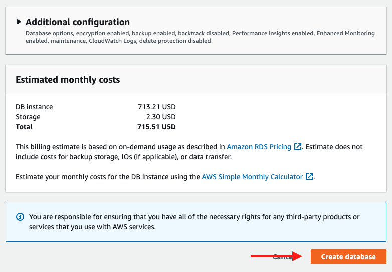 Choose "Create database" to create your database