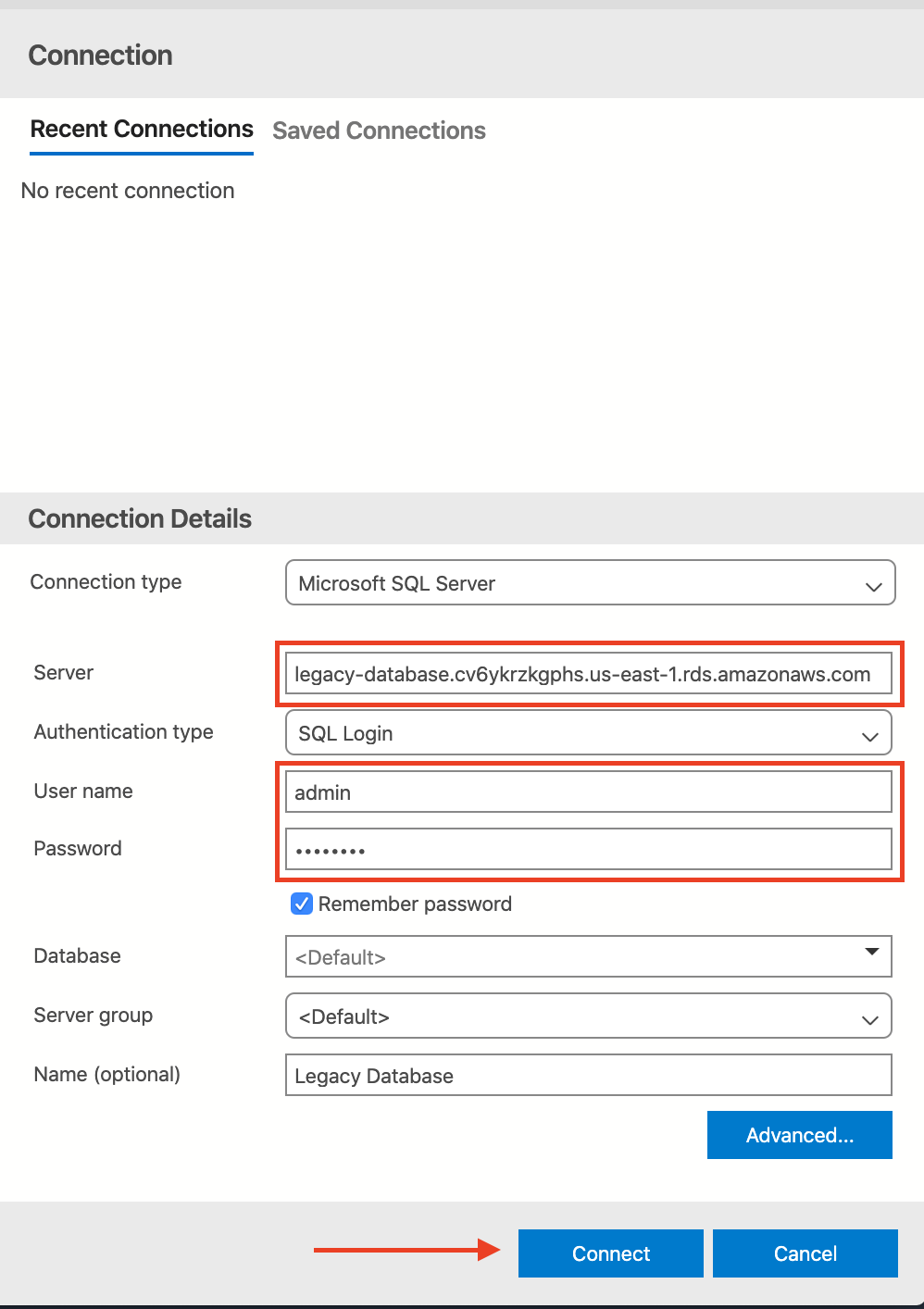 Choose "Create a connection" and then connect