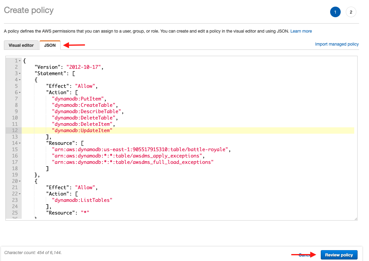 Choose the "JSON" tab and paste the code into the editor