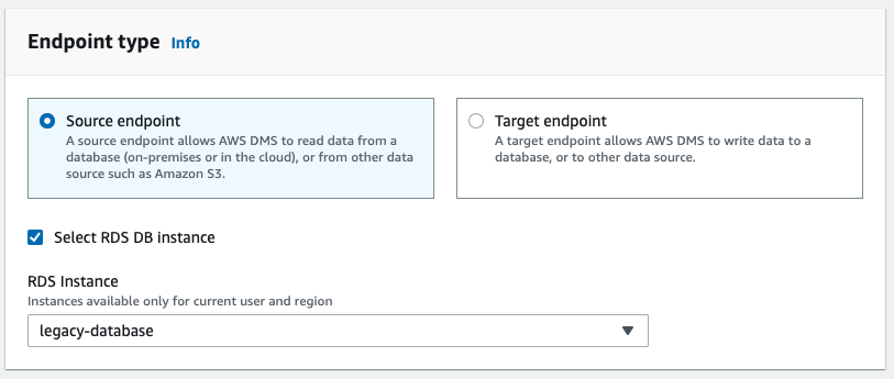 Choose to create a "Source endpoint"
