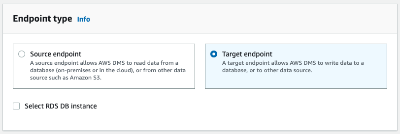 Choose "Target endpoint" in the "Endpoint type" section