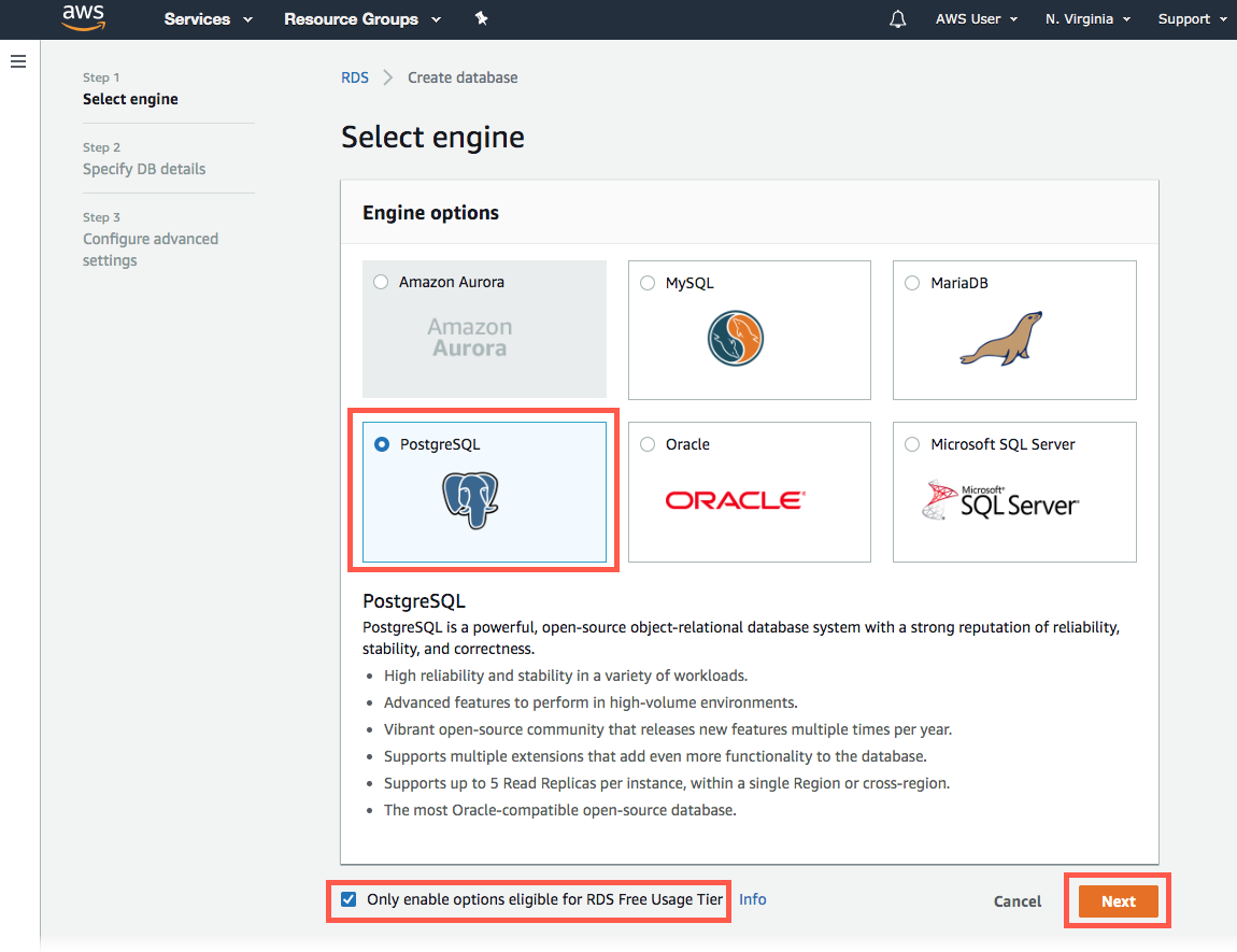 PostgreSQL 엔진 선택