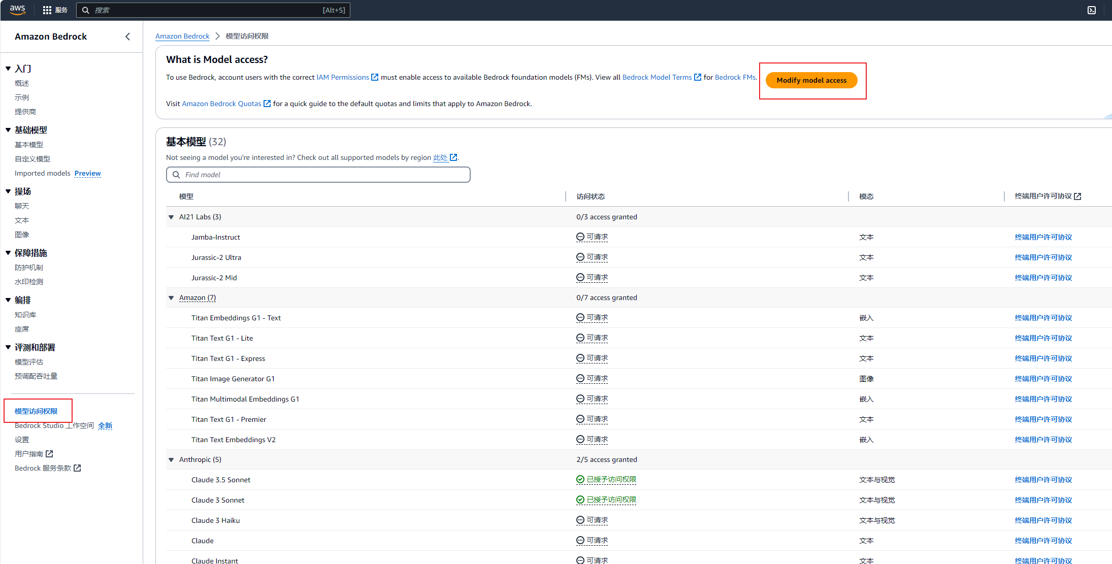 Model access dashboard